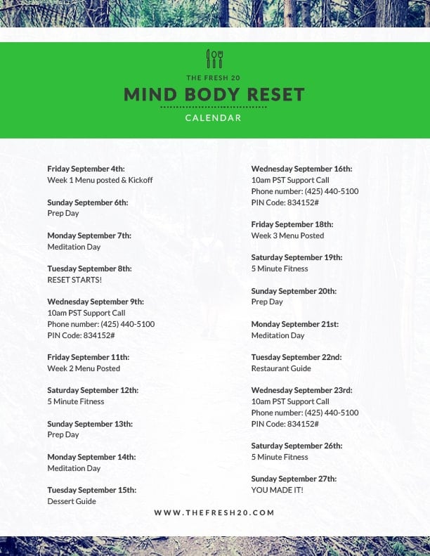 Mind Body Reset Calendar