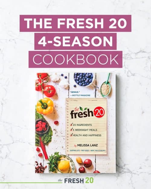 The Fresh 20 4-Season Cookbook on a Marble Surface