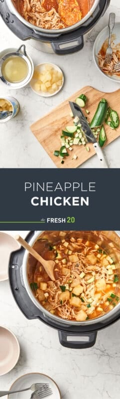 Chopped vegetables with knife on wood cutting board for Instant Pot Crock-Pot pineapple chicken soup recipe full of vegetables